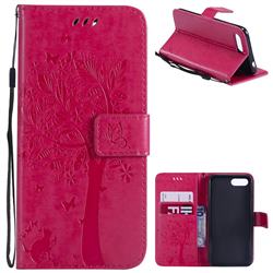 Embossing Butterfly Tree Leather Wallet Case for Huawei Honor 10 - Rose