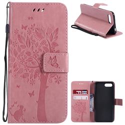 Embossing Butterfly Tree Leather Wallet Case for Huawei Honor 10 - Pink