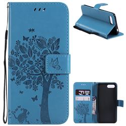 Embossing Butterfly Tree Leather Wallet Case for Huawei Honor 10 - Blue