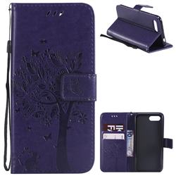 Embossing Butterfly Tree Leather Wallet Case for Huawei Honor 10 - Purple