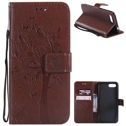 Embossing Butterfly Tree Leather Wallet Case for Huawei Honor 10 - Brown