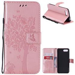 Embossing Butterfly Tree Leather Wallet Case for Huawei Honor 10 - Rose Pink