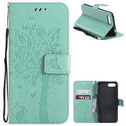 Embossing Butterfly Tree Leather Wallet Case for Huawei Honor 10 - Cyan