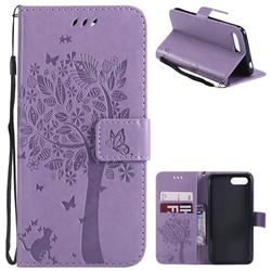 Embossing Butterfly Tree Leather Wallet Case for Huawei Honor 10 - Violet