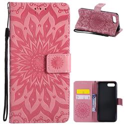 Embossing Sunflower Leather Wallet Case for Huawei Honor 10 - Pink