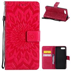 Embossing Sunflower Leather Wallet Case for Huawei Honor 10 - Red