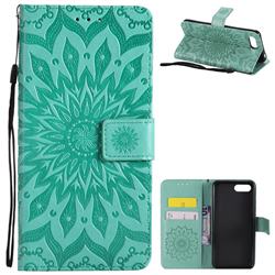 Embossing Sunflower Leather Wallet Case for Huawei Honor 10 - Green