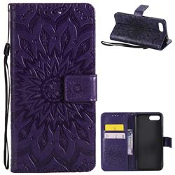 Embossing Sunflower Leather Wallet Case for Huawei Honor 10 - Purple