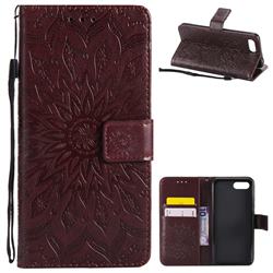 Embossing Sunflower Leather Wallet Case for Huawei Honor 10 - Brown