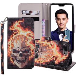 Flame Skull 3D Painted Leather Phone Wallet Case Cover for Huawei Honor 10
