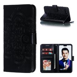 Intricate Embossing Datura Solar Leather Wallet Case for Huawei Honor 10 - Black