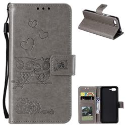 Embossing Owl Couple Flower Leather Wallet Case for Huawei Honor 10 - Gray
