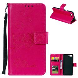 Embossing Owl Couple Flower Leather Wallet Case for Huawei Honor 10 - Red