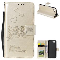 Embossing Owl Couple Flower Leather Wallet Case for Huawei Honor 10 - Golden