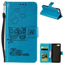 Embossing Owl Couple Flower Leather Wallet Case for Huawei Honor 10 - Blue