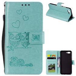 Embossing Owl Couple Flower Leather Wallet Case for Huawei Honor 10 - Green
