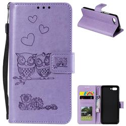 Embossing Owl Couple Flower Leather Wallet Case for Huawei Honor 10 - Purple