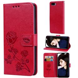 Embossing Rose Flower Leather Wallet Case for Huawei Honor 10 - Red