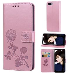 Embossing Rose Flower Leather Wallet Case for Huawei Honor 10 - Rose Gold