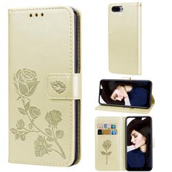 Embossing Rose Flower Leather Wallet Case for Huawei Honor 10 - Golden