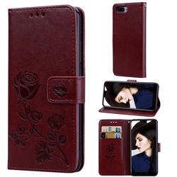 Embossing Rose Flower Leather Wallet Case for Huawei Honor 10 - Brown