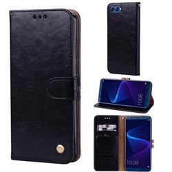 Luxury Retro Oil Wax PU Leather Wallet Phone Case for Huawei Honor 10 - Deep Black
