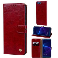 Luxury Retro Oil Wax PU Leather Wallet Phone Case for Huawei Honor 10 - Brown Red
