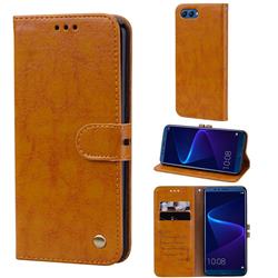 Luxury Retro Oil Wax PU Leather Wallet Phone Case for Huawei Honor 10 - Orange Yellow