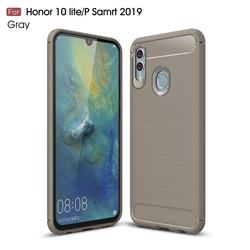 Luxury Carbon Fiber Brushed Wire Drawing Silicone TPU Back Cover for Huawei Honor 10 Lite - Gray