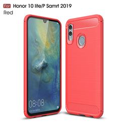 Luxury Carbon Fiber Brushed Wire Drawing Silicone TPU Back Cover for Huawei Honor 10 Lite - Red