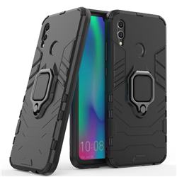Black Panther Armor Metal Ring Grip Shockproof Dual Layer Rugged Hard Cover for Huawei Honor 10 Lite - Black