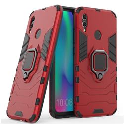 Black Panther Armor Metal Ring Grip Shockproof Dual Layer Rugged Hard Cover for Huawei Honor 10 Lite - Red