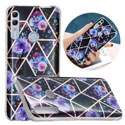 Black Flower Painted Marble Electroplating Protective Case for Huawei Honor 10 Lite