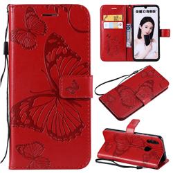 Embossing 3D Butterfly Leather Wallet Case for Huawei Honor 10 Lite - Red