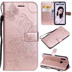 Embossing 3D Butterfly Leather Wallet Case for Huawei Honor 10 Lite - Rose Gold