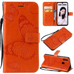 Embossing 3D Butterfly Leather Wallet Case for Huawei Honor 10 Lite - Orange