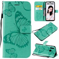 Embossing 3D Butterfly Leather Wallet Case for Huawei Honor 10 Lite - Green