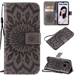 Embossing Sunflower Leather Wallet Case for Huawei Honor 10 Lite - Gray