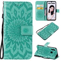 Embossing Sunflower Leather Wallet Case for Huawei Honor 10 Lite - Green