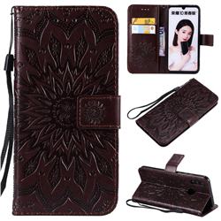 Embossing Sunflower Leather Wallet Case for Huawei Honor 10 Lite - Brown