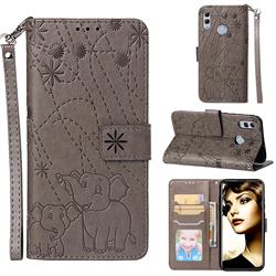 Embossing Fireworks Elephant Leather Wallet Case for Huawei Honor 10 Lite - Gray