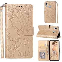 Embossing Fireworks Elephant Leather Wallet Case for Huawei Honor 10 Lite - Golden
