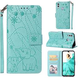 Embossing Fireworks Elephant Leather Wallet Case for Huawei Honor 10 Lite - Green