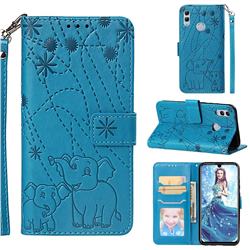 Embossing Fireworks Elephant Leather Wallet Case for Huawei Honor 10 Lite - Blue