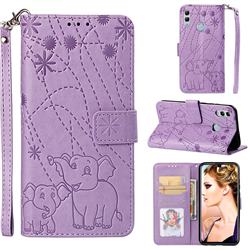 Embossing Fireworks Elephant Leather Wallet Case for Huawei Honor 10 Lite - Purple