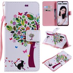 Cat and Tree PU Leather Wallet Case for Huawei Honor 10 Lite