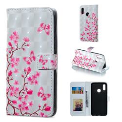 Butterfly Sakura Flower 3D Painted Leather Phone Wallet Case for Huawei Honor 10 Lite