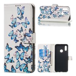 Blue Vivid Butterflies PU Leather Wallet Case for Huawei Honor 10 Lite