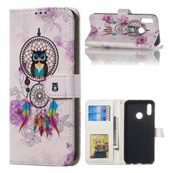 Wind Chimes Owl 3D Relief Oil PU Leather Wallet Case for Huawei Honor 10 Lite