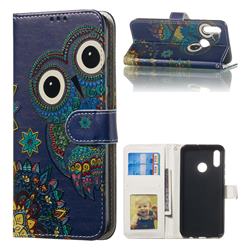 Folk Owl 3D Relief Oil PU Leather Wallet Case for Huawei Honor 10 Lite